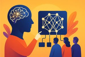 Il·lustració de formació en intel·ligència artificial amb pissarra de xarxa neuronal