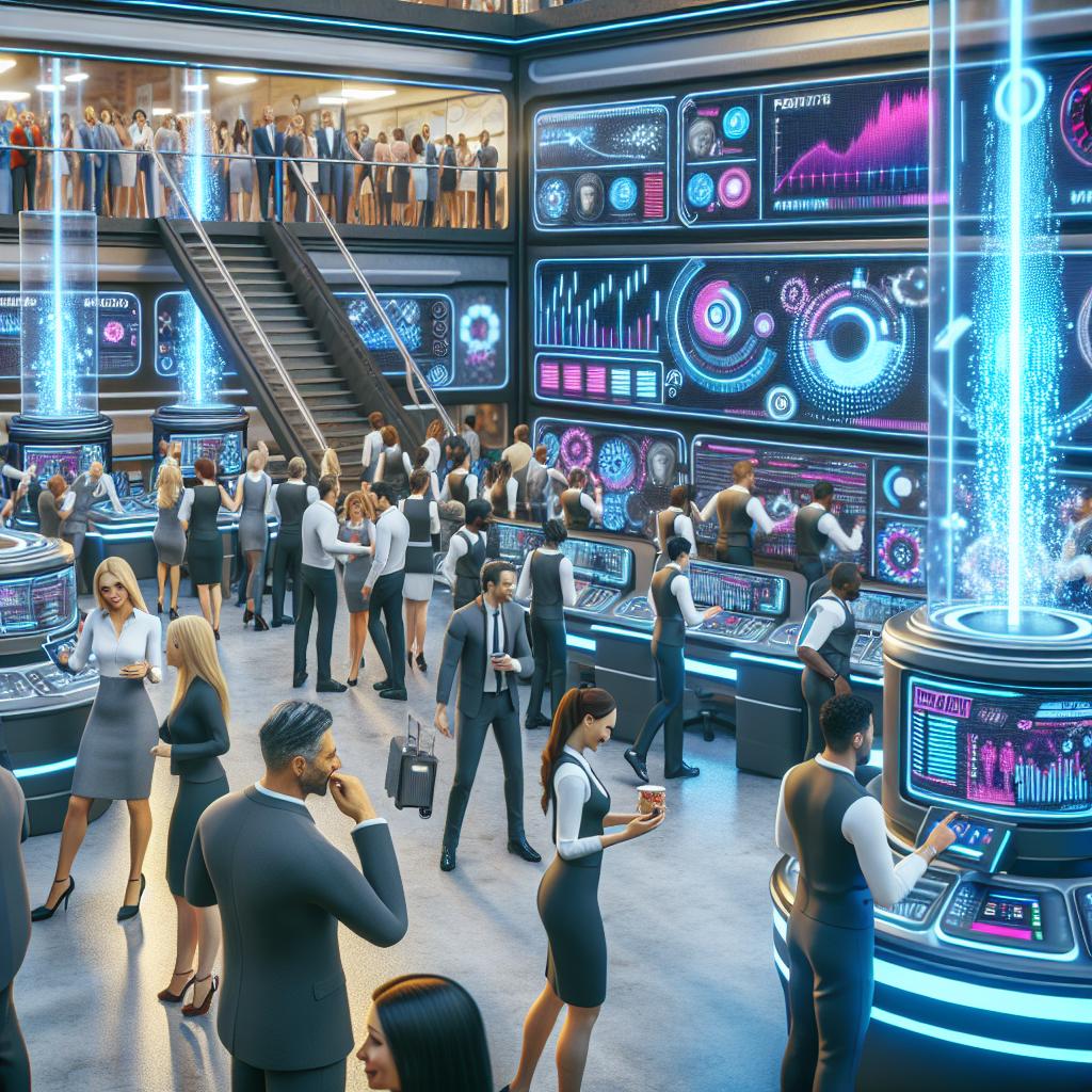 Juhtimiskeskus, kus analüütikapaneelid kuvavad koormust ja graafikuid; AI aitab planeerida meeskonna kättesaadavust ja töövahetusi.